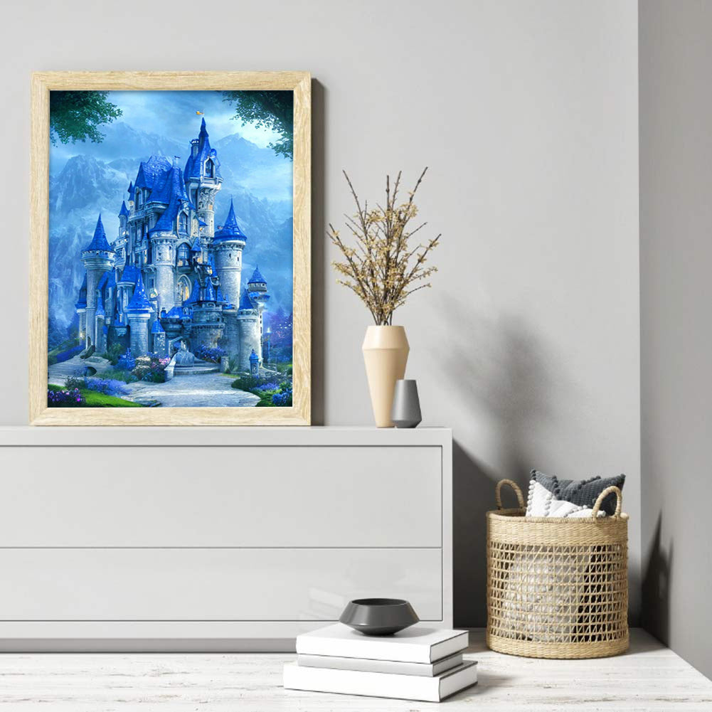 Blue Castle - Full Round Drill Diamond Painting 30*40CM