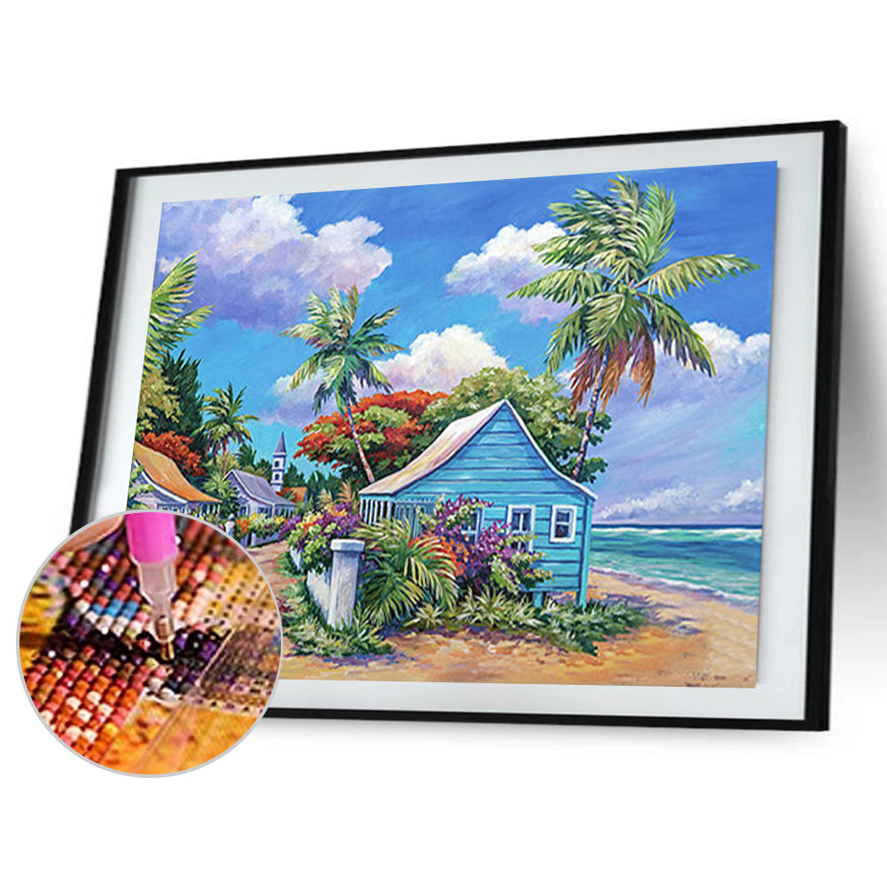 Seaside Cottage - Full Round Drill Diamond Painting 50*40CM