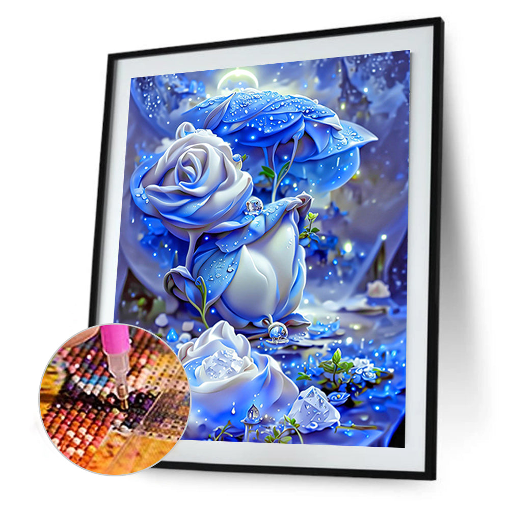 Blue Rose Fantasy - Full Round Drill Diamond Painting 30*40CM