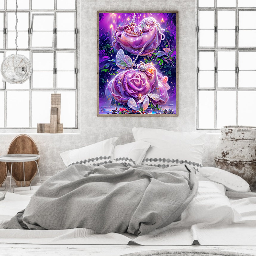 Purple Rose Fantasy - Full Round Drill Diamond Painting 30*40CM