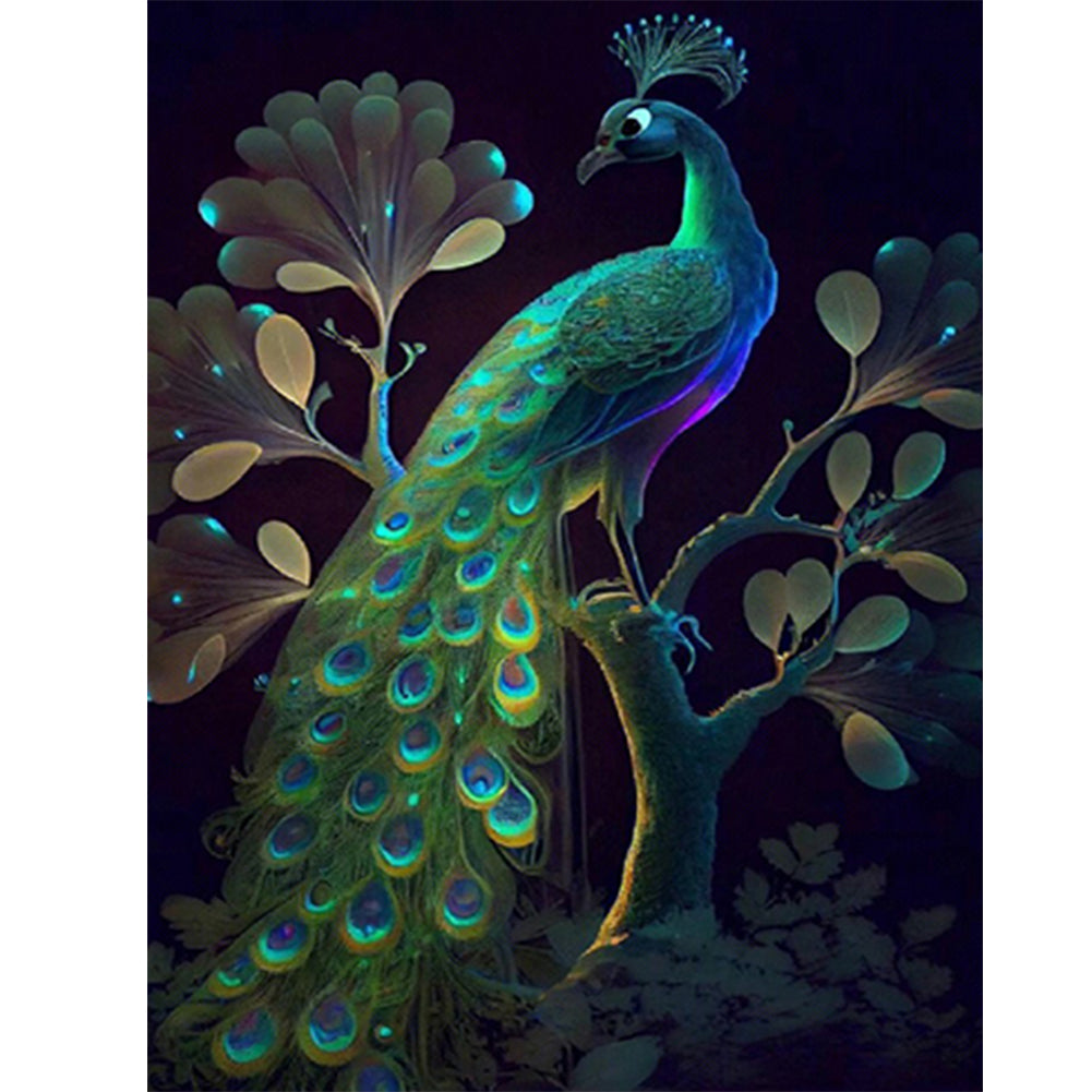 Glowing Peacock In The Dark - Full Round Drill Diamond Painting 30*40CM