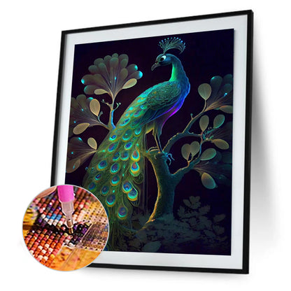 Glowing Peacock In The Dark - Full Round Drill Diamond Painting 30*40CM