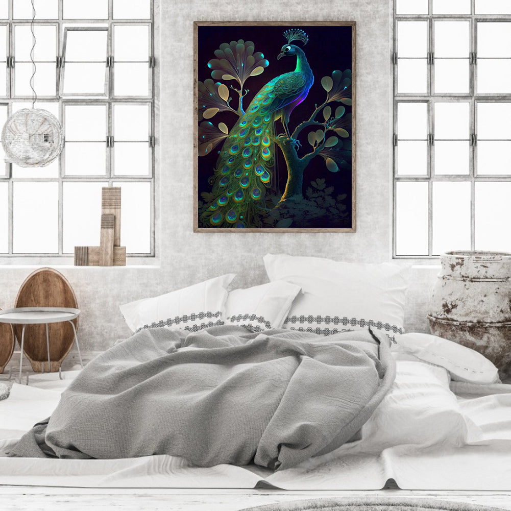 Glowing Peacock In The Dark - Full Round Drill Diamond Painting 30*40CM