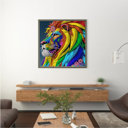 Colorful Lion Head - Special Shaped Drill Diamond Painting 30*30CM