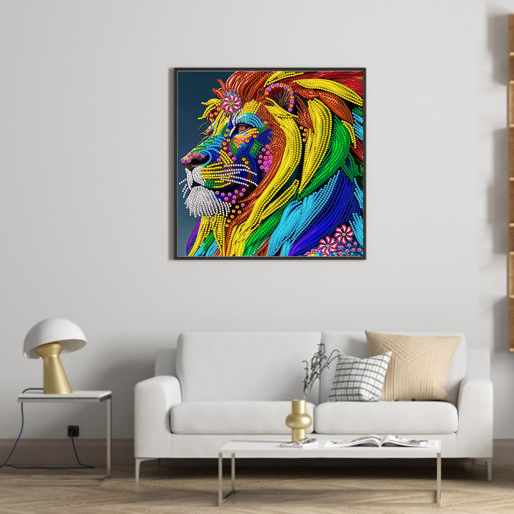 Colorful Lion Head - Special Shaped Drill Diamond Painting 30*30CM