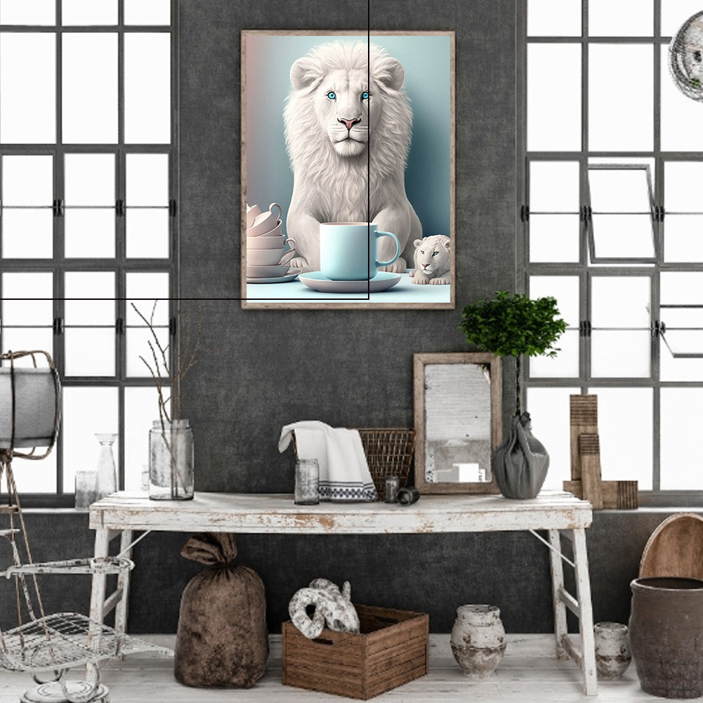 Dumb White Lion - Full Round Drill Diamond Painting 30*40CM