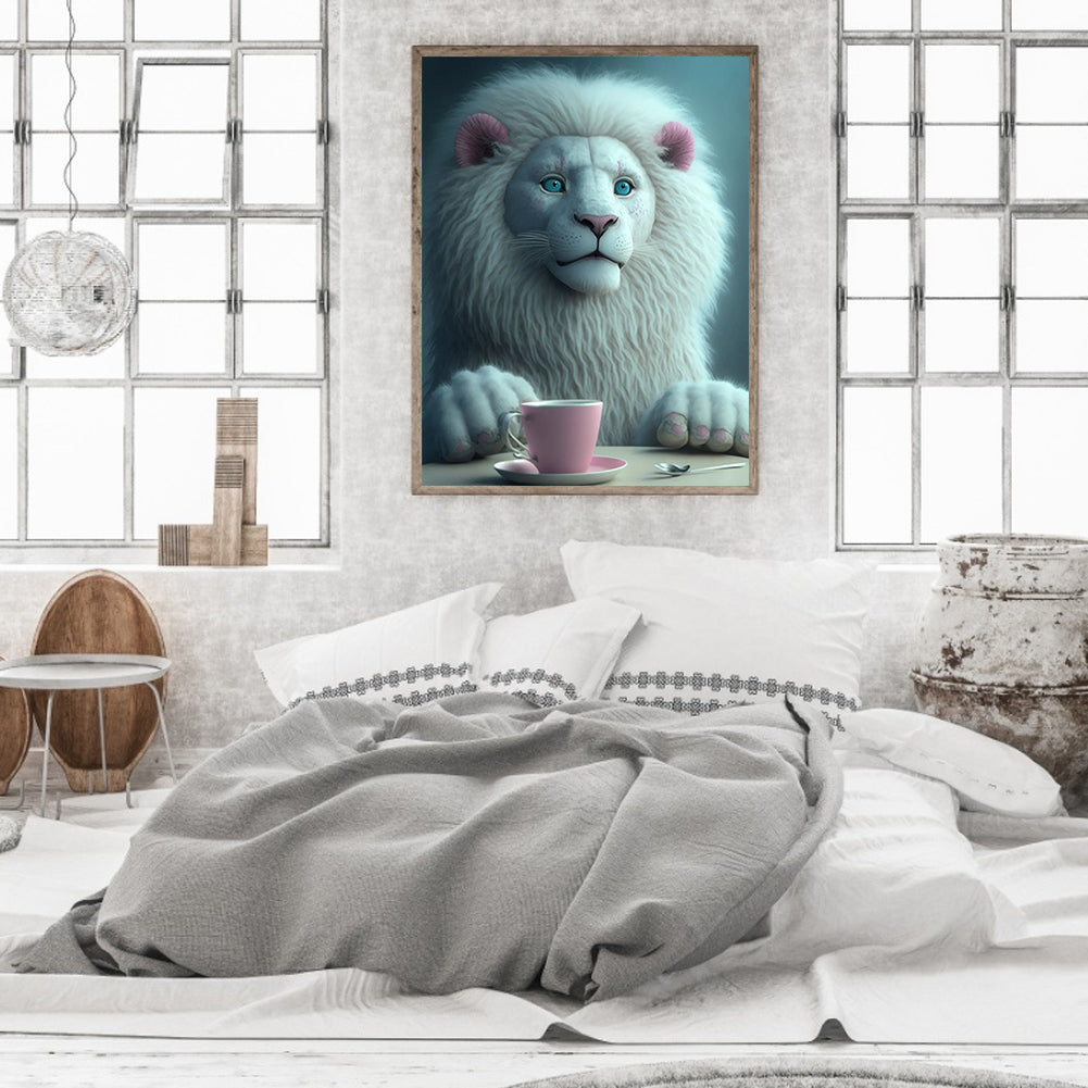 Dumb White Lion - Full Round Drill Diamond Painting 30*40CM