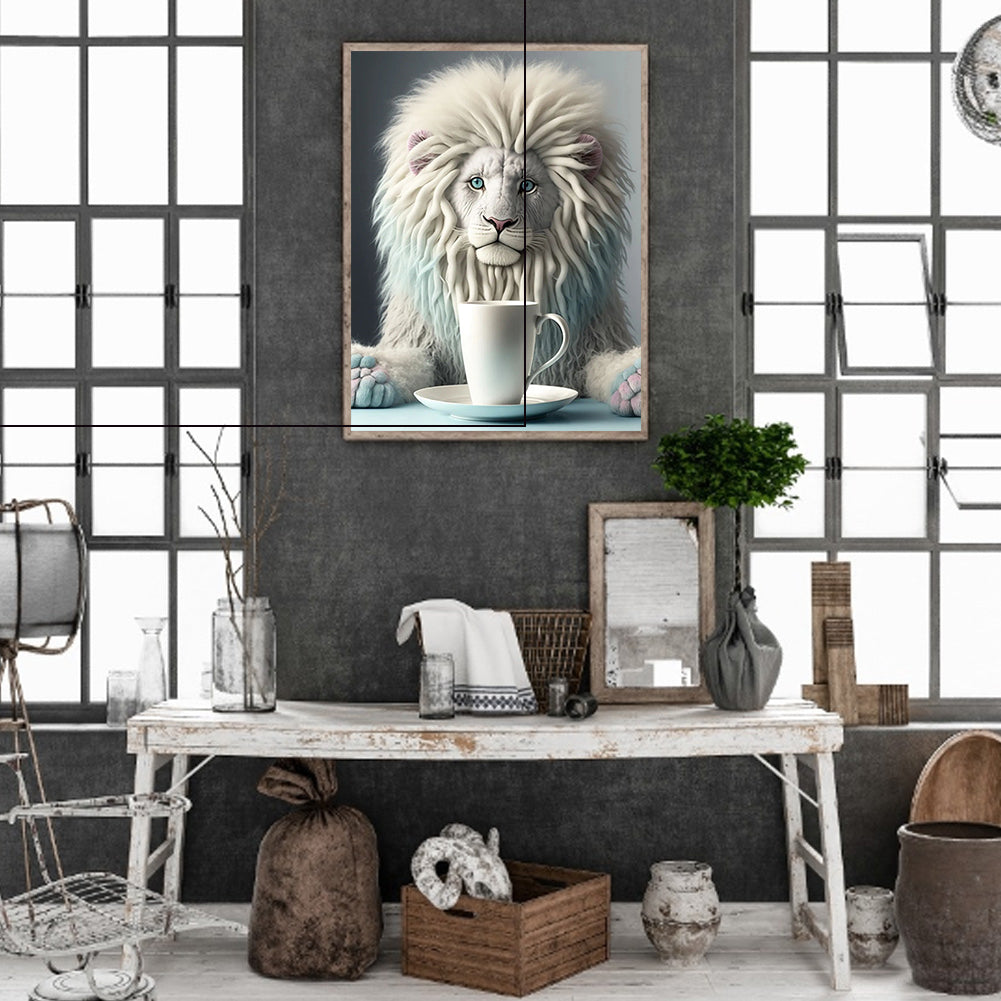 Dumb White Lion - Full Round Drill Diamond Painting 30*40CM