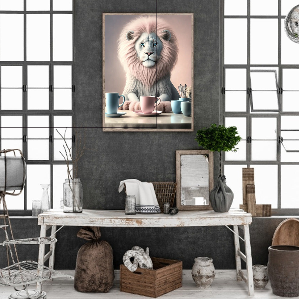 Dumb White Lion - Full Round Drill Diamond Painting 30*40CM