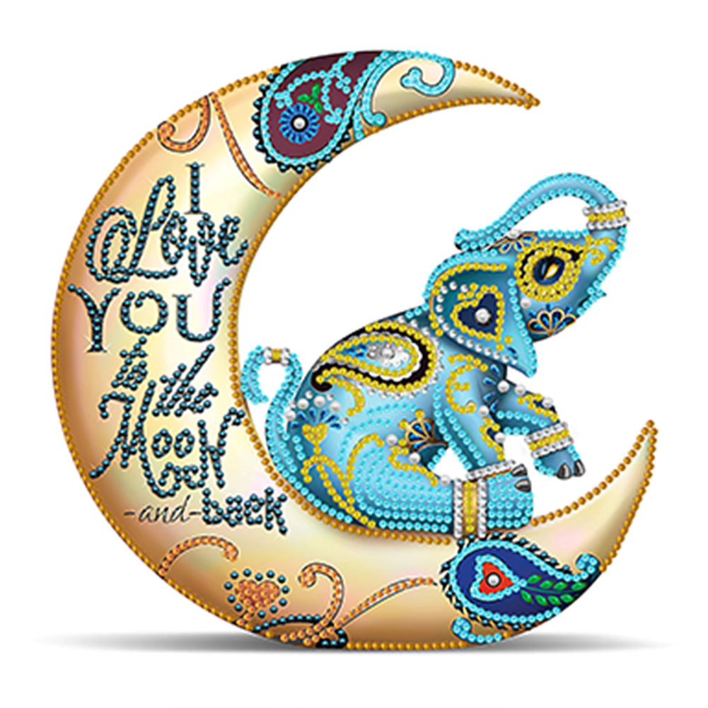 Crescent Moon Colorful Elephant - Special Shaped Drill Diamond Painting 30*30CM