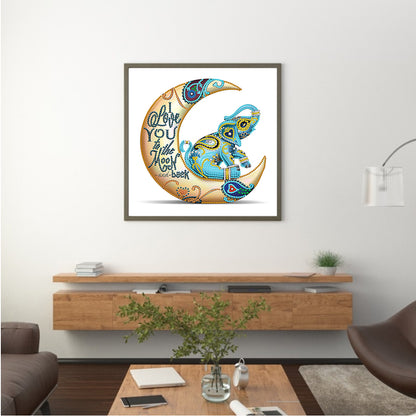 Crescent Moon Colorful Elephant - Special Shaped Drill Diamond Painting 30*30CM