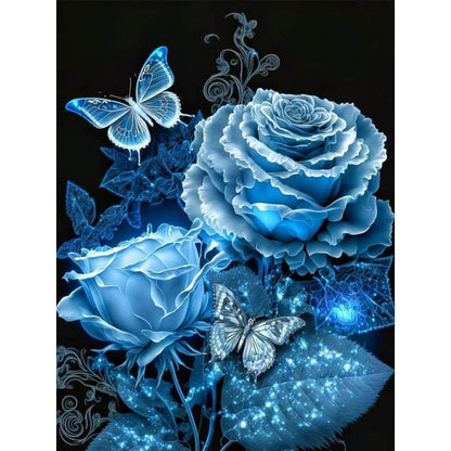 Blue Butterfly Rose - Full Round Drill Diamond Painting 30*40CM