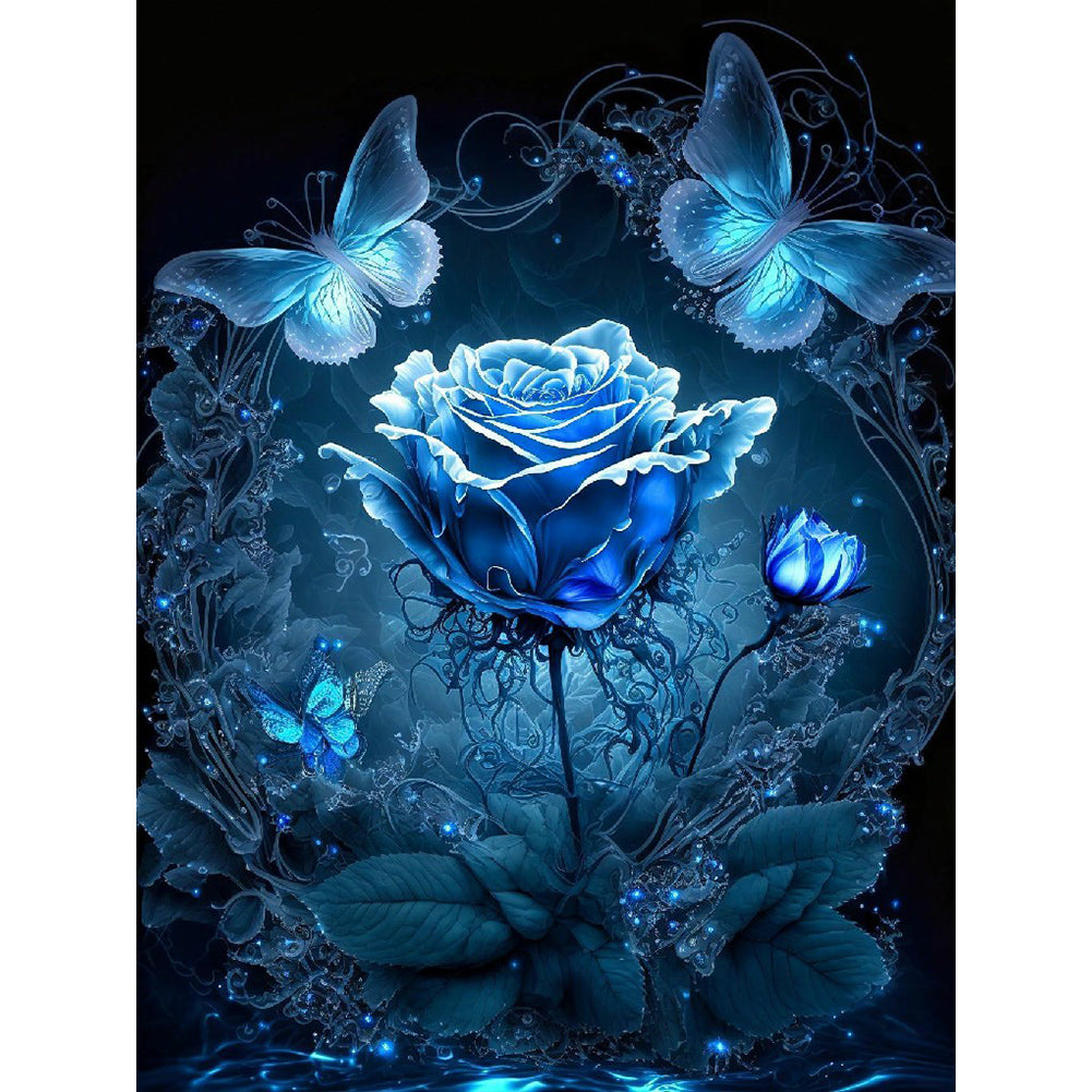 Blue Butterfly Rose - Full Round Drill Diamond Painting 30*40CM