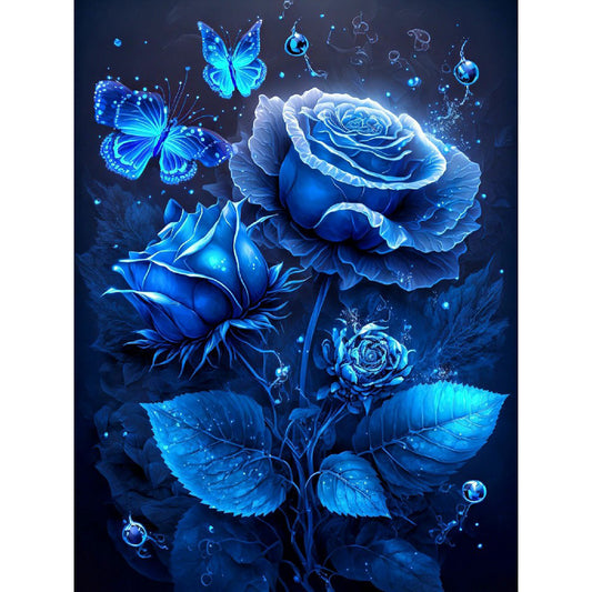 Blue Butterfly Rose - Full Round Drill Diamond Painting 30*40CM