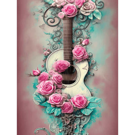 Pink Rose Guitar - Full Round Drill Diamond Painting 30*40CM