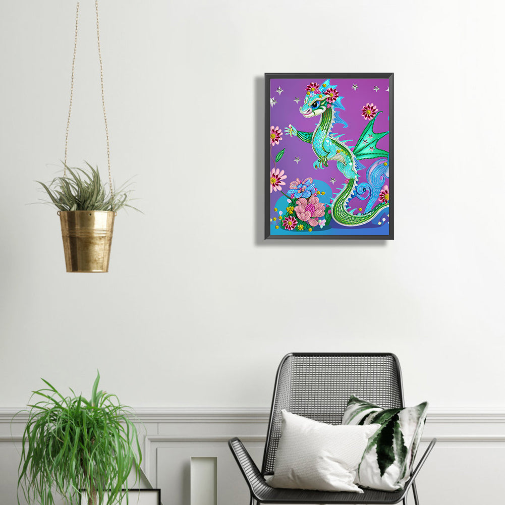Flower Cartoon Dragon - Special Shaped Drill Diamond Painting 30*40CM