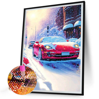 Snow Red Sports Car - Full Round Drill Diamond Painting 30*40CM