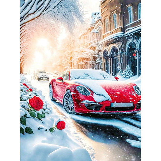 Snow Red Sports Car - Full Round Drill Diamond Painting 30*40CM