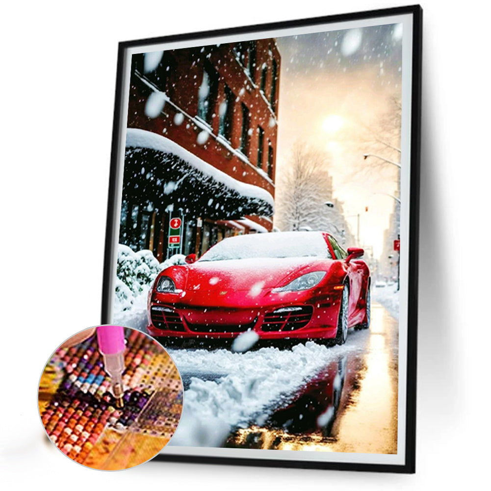 Snow Red Sports Car - Full Round Drill Diamond Painting 30*40CM