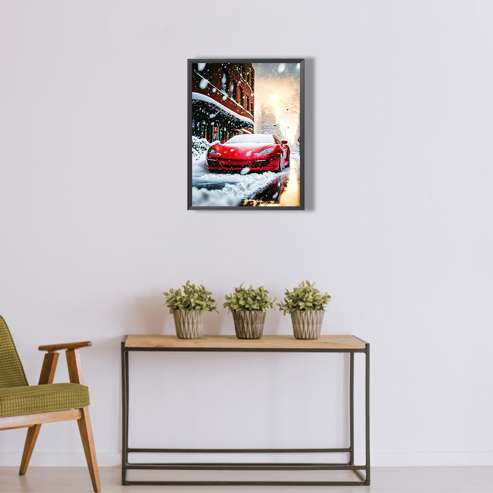 Snow Red Sports Car - Full Round Drill Diamond Painting 30*40CM