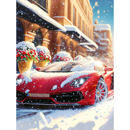 Snow Red Sports Car - Full Round Drill Diamond Painting 30*40CM