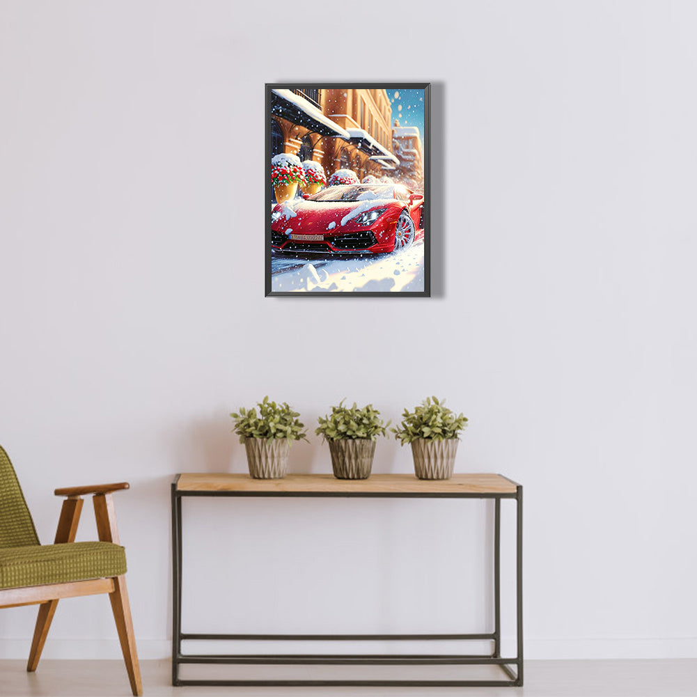 Snow Red Sports Car - Full Round Drill Diamond Painting 30*40CM