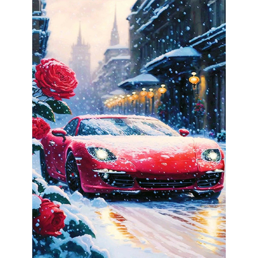 Snow Red Sports Car - Full Round Drill Diamond Painting 30*40CM