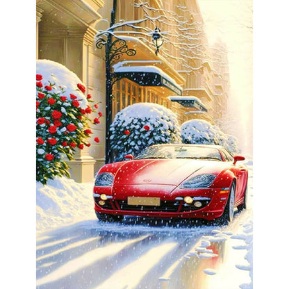 Snow Red Sports Car - Full Round Drill Diamond Painting 30*40CM