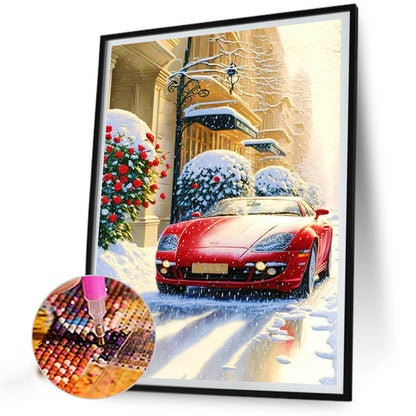 Snow Red Sports Car - Full Round Drill Diamond Painting 30*40CM