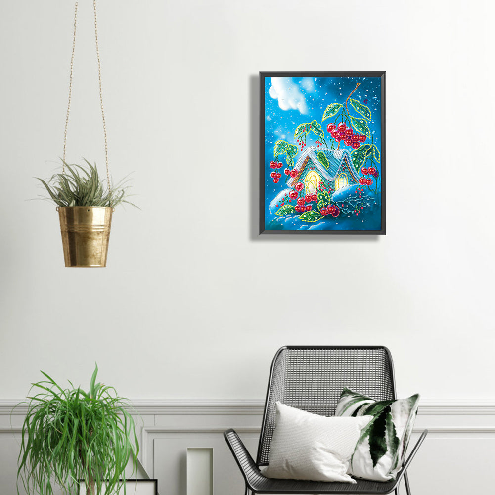 Fairy Tale Cottage With Beautiful Grass And Trees - Special Shaped Drill Diamond Painting 30*40CM