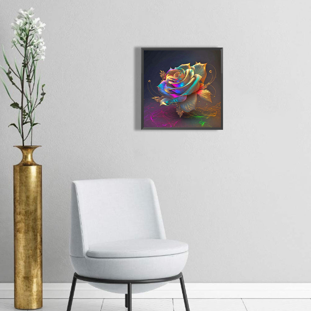 Colored Gold Leaf Rose - Full Round Drill Diamond Painting 30*30CM