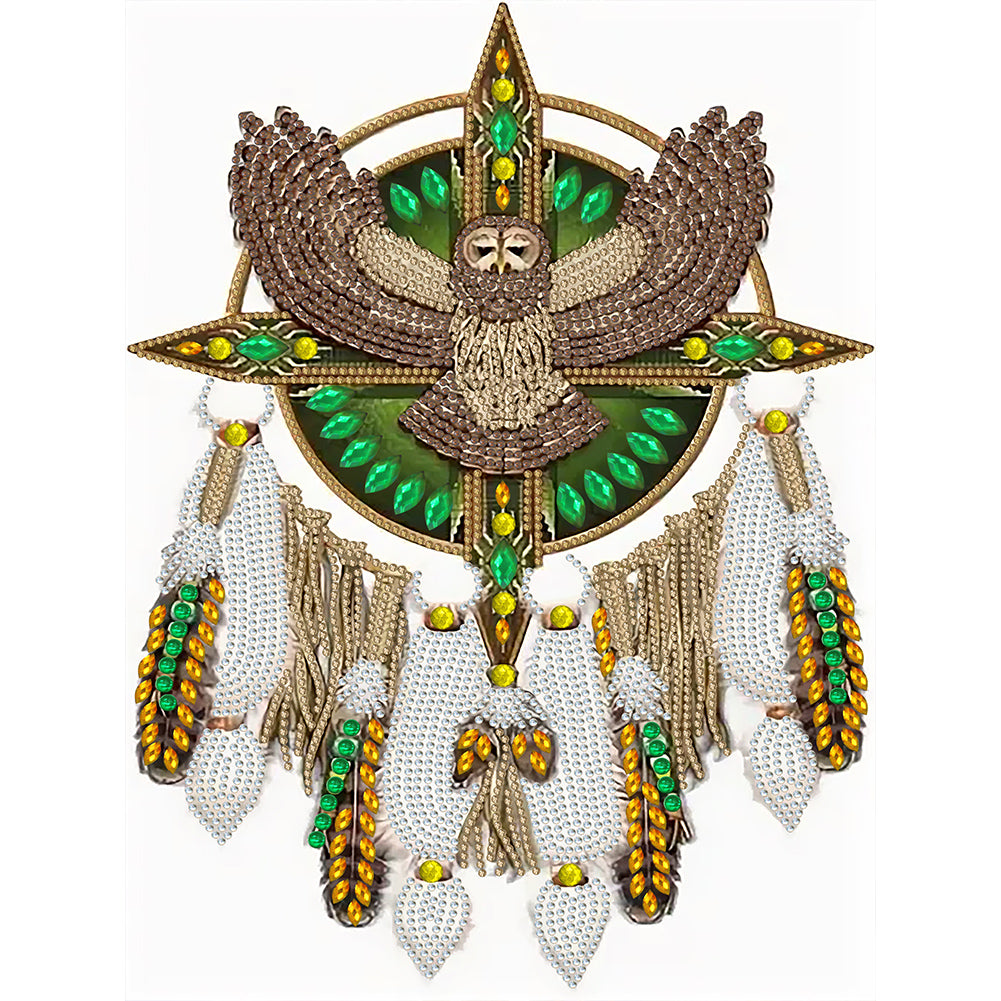 Gray Owl Mandala Dream Catcher - Special Shaped Drill Diamond Painting 30*40CM