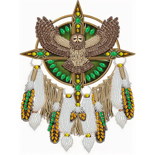 Gray Owl Mandala Dream Catcher - Special Shaped Drill Diamond Painting 30*40CM
