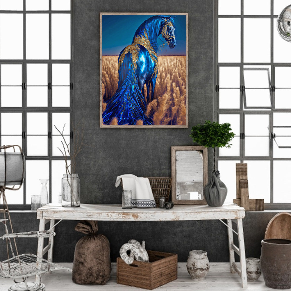 Blue Horse - Full Round Drill Diamond Painting 30*40CM