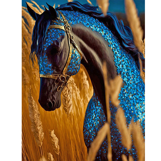 Blue Horse - Full Round Drill Diamond Painting 30*40CM