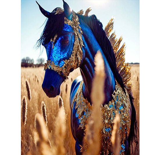 Blue Horse - Full Round Drill Diamond Painting 30*40CM