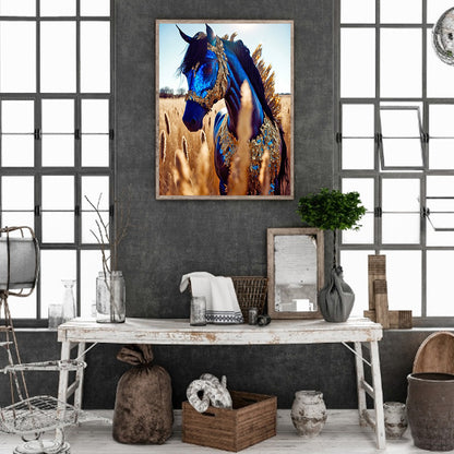 Blue Horse - Full Round Drill Diamond Painting 30*40CM