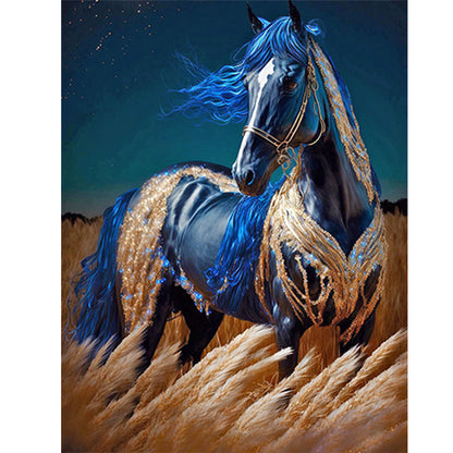 Blue Horse - Full Round Drill Diamond Painting 30*40CM