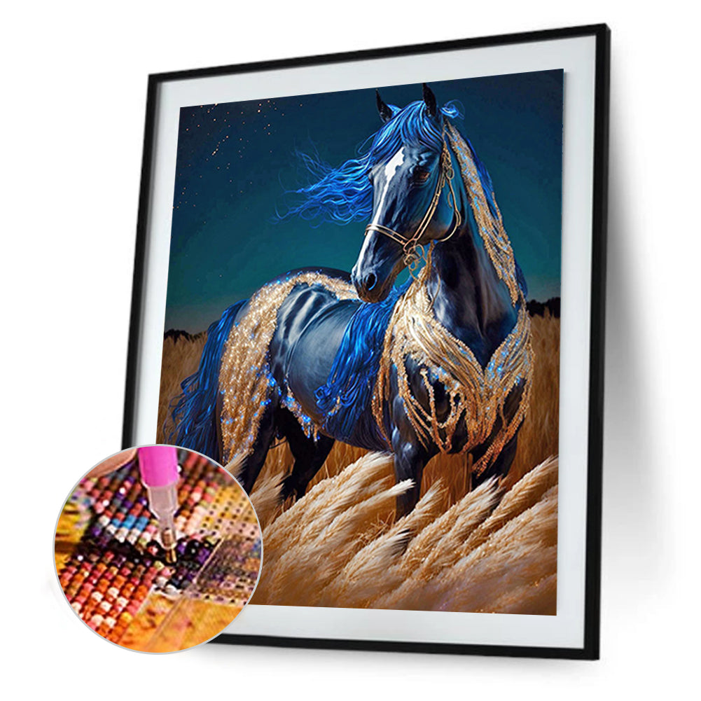 Blue Horse - Full Round Drill Diamond Painting 30*40CM