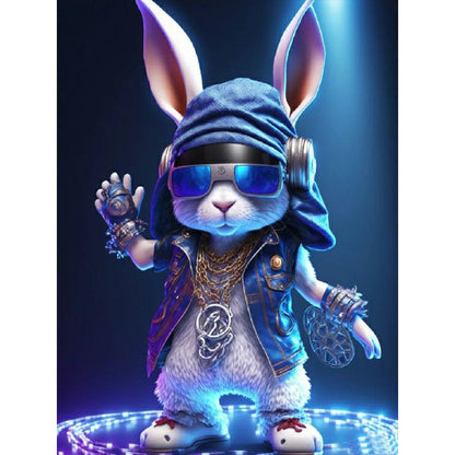 Rock Animal Rabbit On Stage - Full Round Drill Diamond Painting 30*40CM