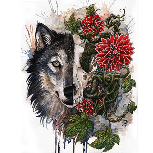 Vine Skull Wolf Head - Full Round Drill Diamond Painting 30*40CM