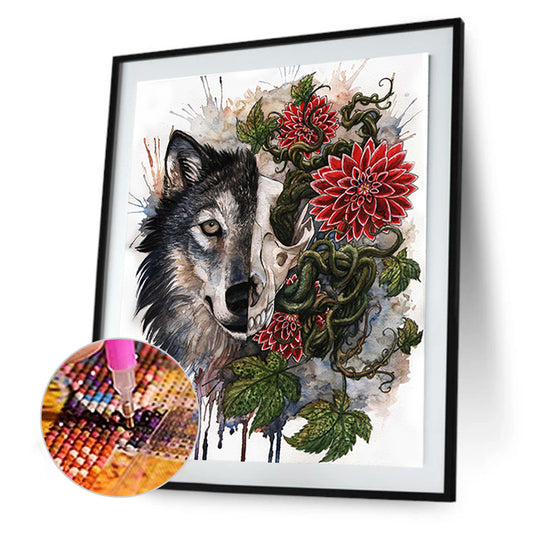 Vine Skull Wolf Head - Full Round Drill Diamond Painting 30*40CM