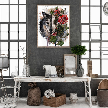 Vine Skull Wolf Head - Full Round Drill Diamond Painting 30*40CM