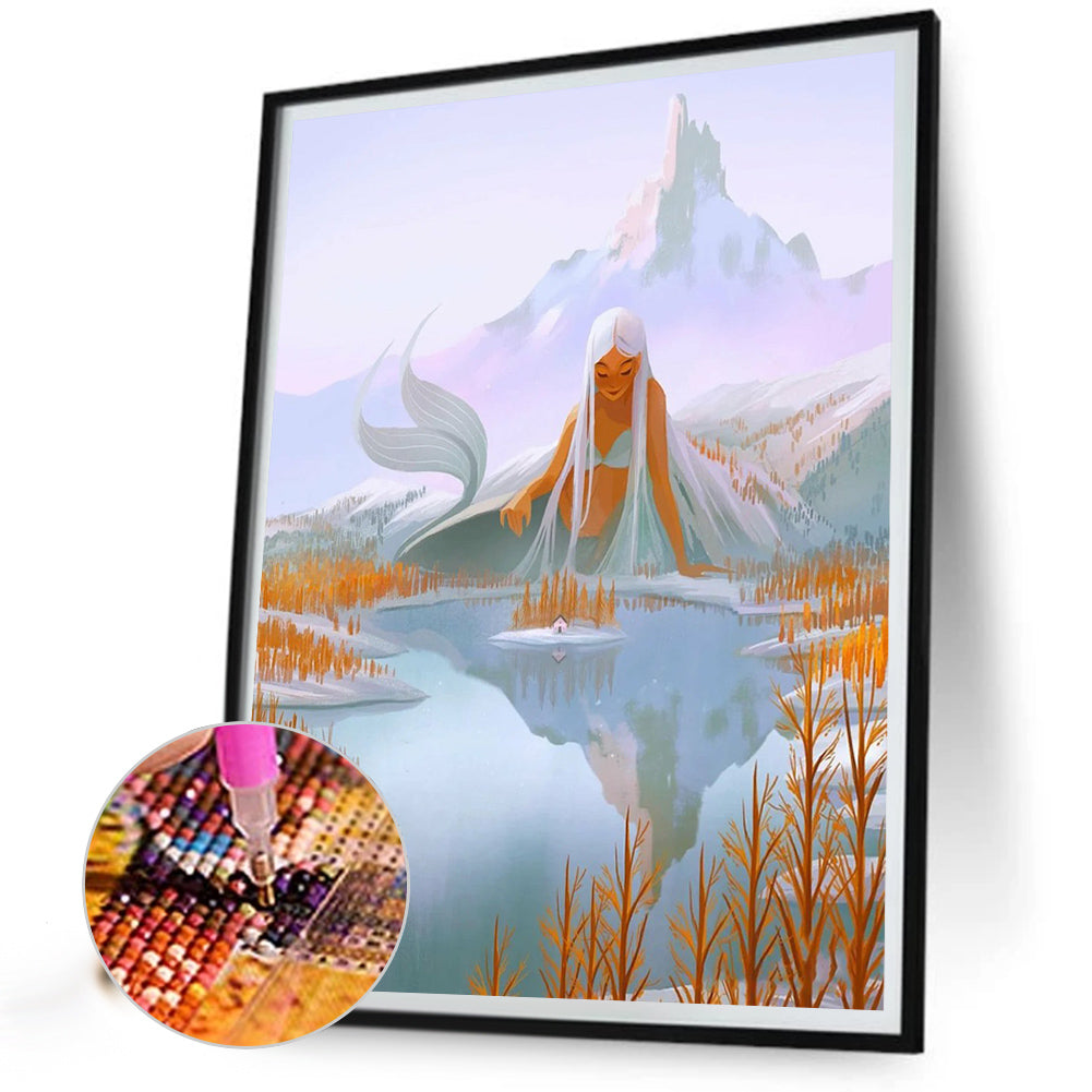 Mountain Sea Mermaid - Full Round Drill Diamond Painting 30*40CM