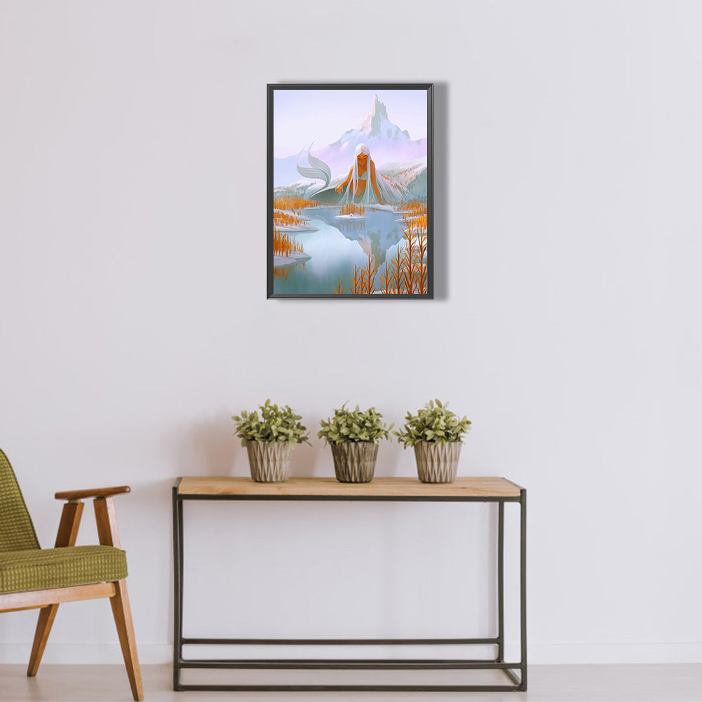 Mountain Sea Mermaid - Full Round Drill Diamond Painting 30*40CM