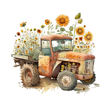 Retro Nostalgic Sunflower Truck - Full Round Drill Diamond Painting 30*30CM