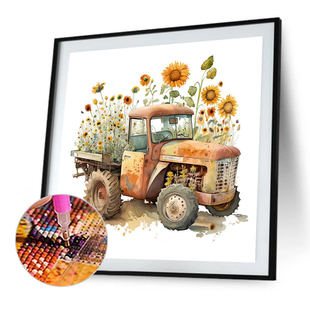 Retro Nostalgic Sunflower Truck - Full Round Drill Diamond Painting 30*30CM