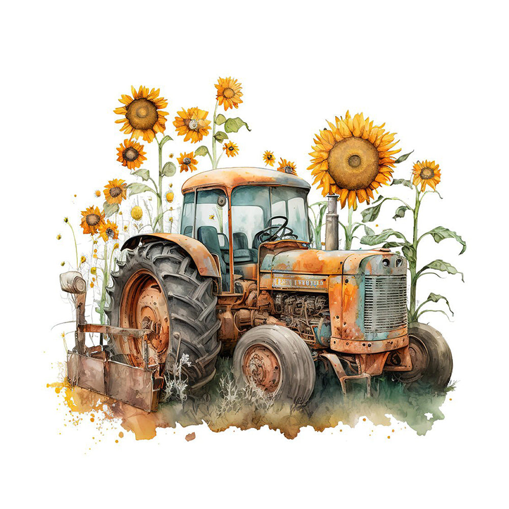 Retro Nostalgic Sunflower Truck - Full Round Drill Diamond Painting 30*30CM