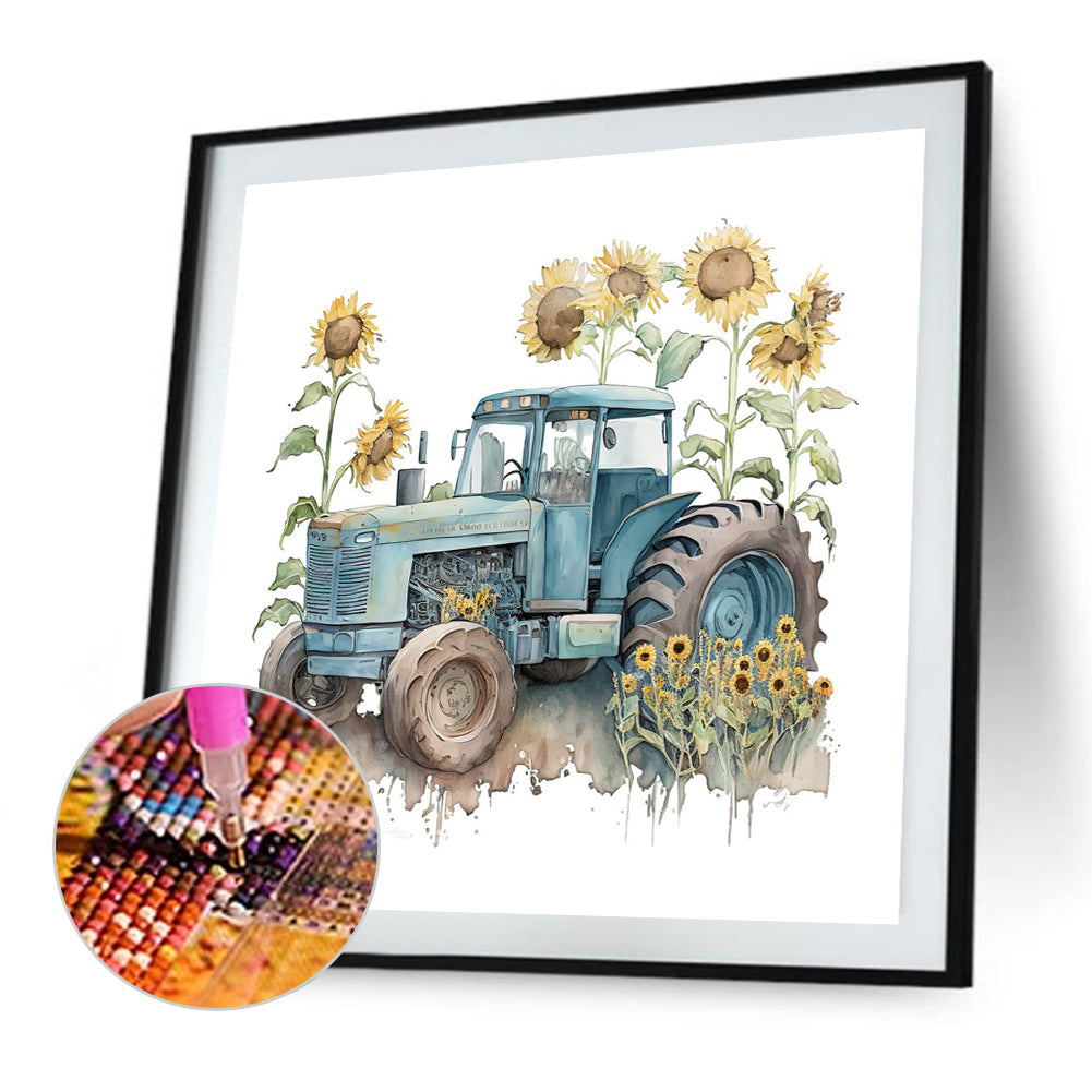 Retro Nostalgic Sunflower Truck - Full Round Drill Diamond Painting 30*30CM