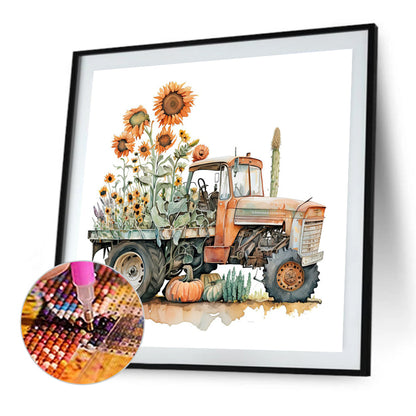 Retro Nostalgic Sunflower Truck - Full Round Drill Diamond Painting 30*30CM